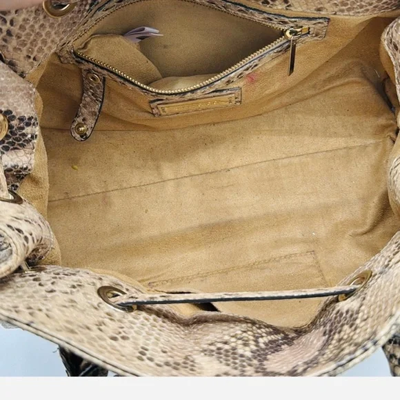 Jimmy Choo Rosalie Python-Embossed Handbag Tan Snake Print Satchel - Picture 14 of 15